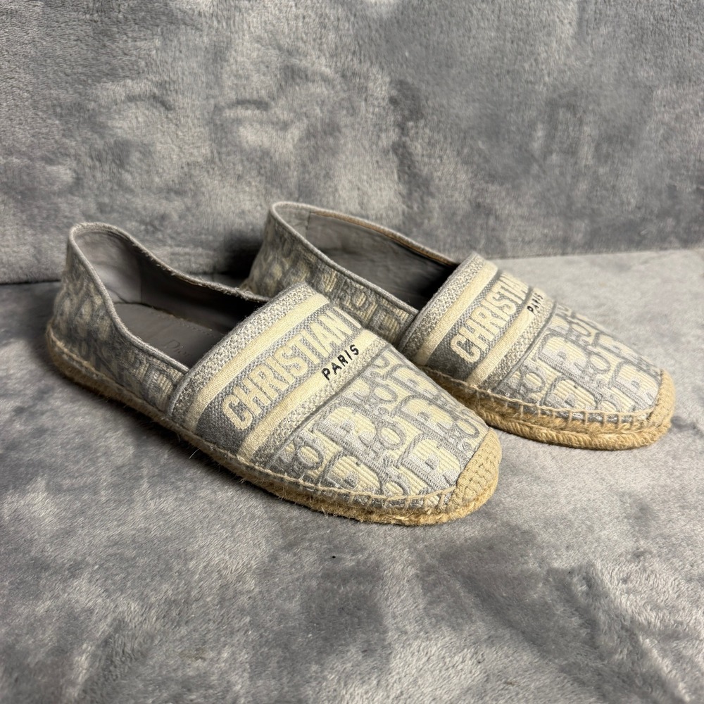Christian Dior Granville Oblique Espadrilles Grey White Flats CL 1119 38 D